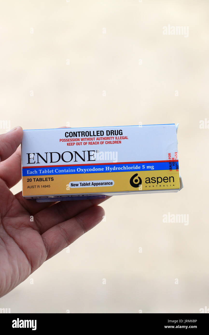 Verordnungschmerzstillendes Endone - starke Schmerzmittel Stockfoto
