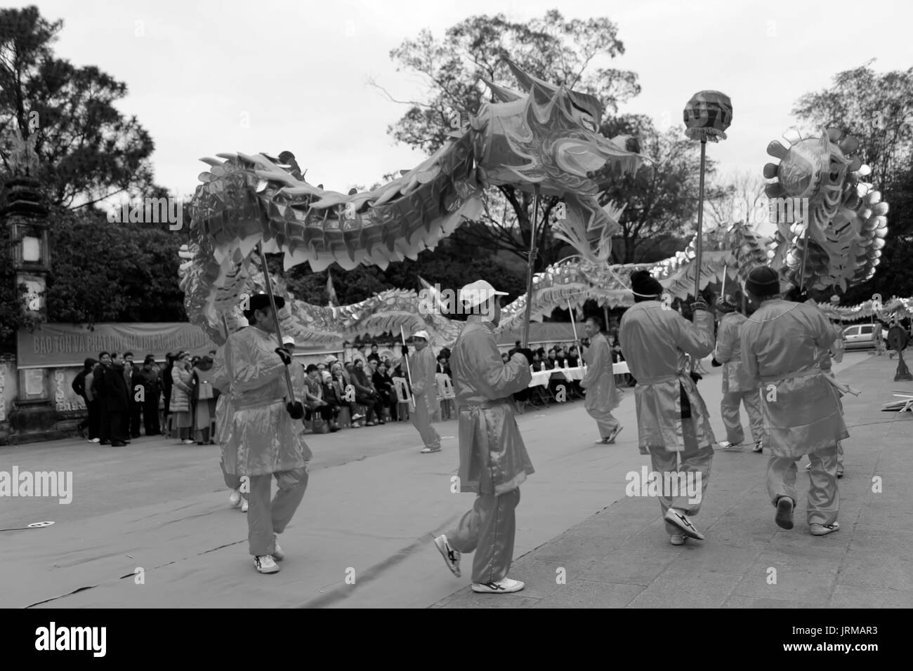 HAI DUONG, VIETNAM, Februar 14.: Eine Gruppe von asiatischen Menschen dance Dragon in der Folk Festivals am 14. Februar 2014 in Con Son Pagode, Hai Duong, Vietnam. Stockfoto