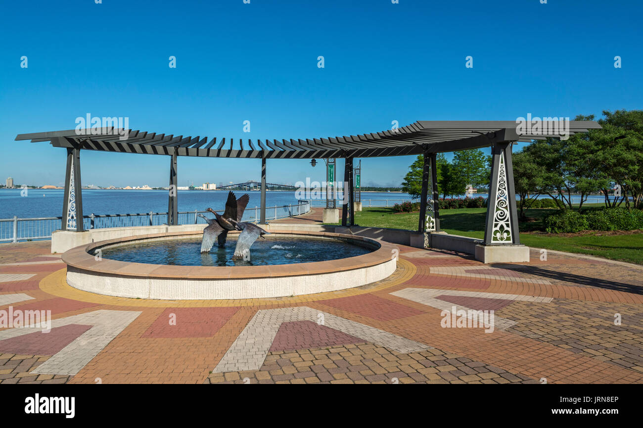 Calcasieu Parish, Louisiana, Lake Charles, Seepromenade, Louisiana Landung Brunnen, Bronze Gänse Skulptur von schwedischen Künstler Kent Ullberg Stockfoto