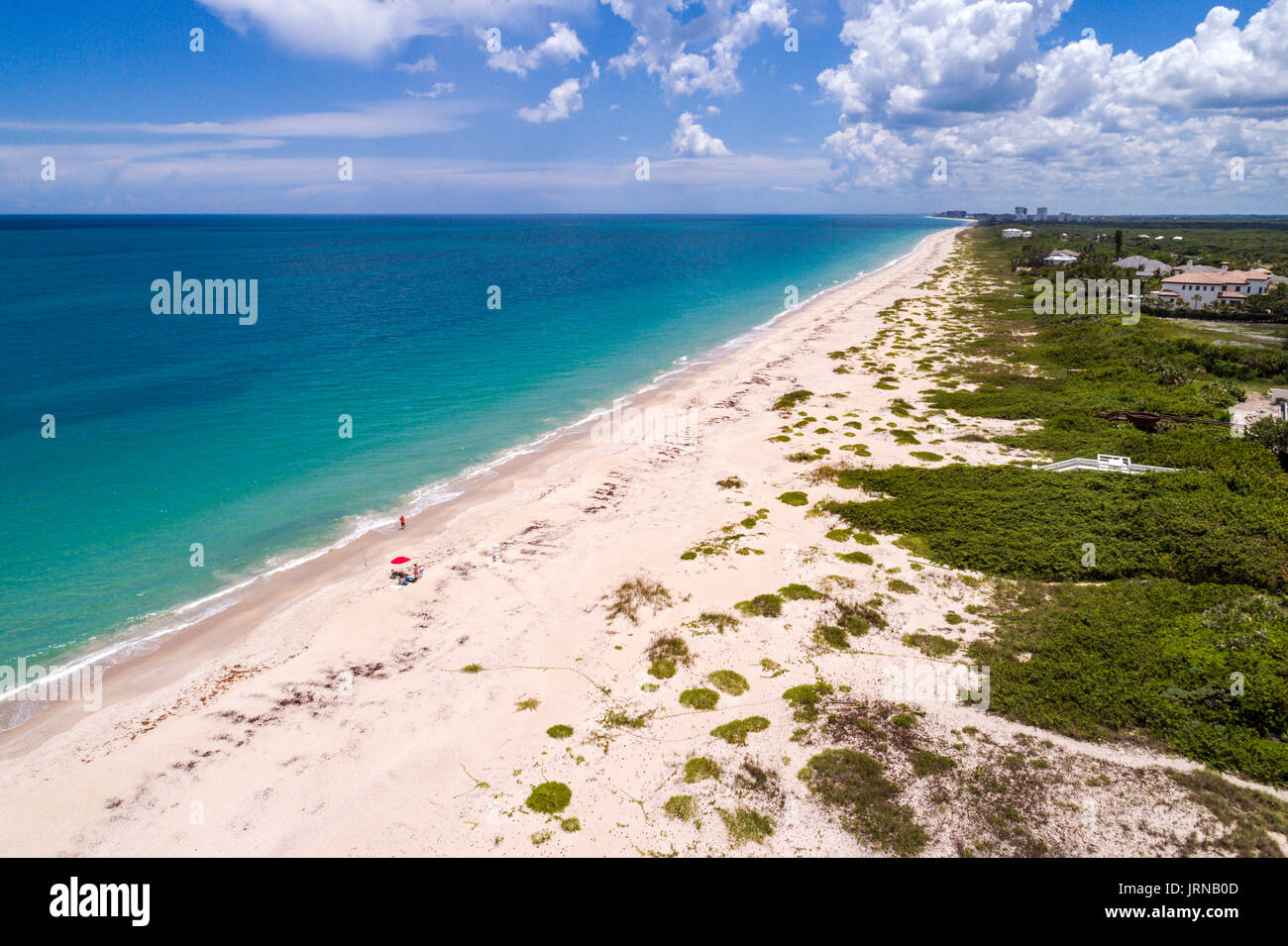 Vero Beach Florida, Round Island Oceanfront Beach Park, Atlantischer Ozean, Sand, Luftaufnahme von oben, FL170728d57 Stockfoto
