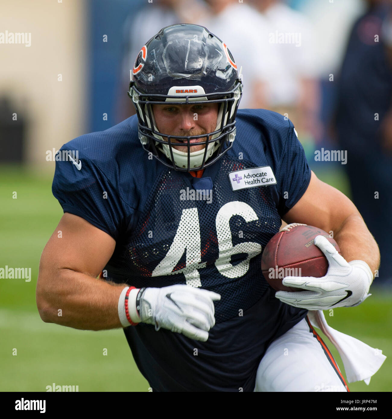 5. August 2017: Chicago, Illinois, USA - Chicago Bären #46 Michael Burton in Aktion während des Trainingslagers am Soldier Field in Chicago, IL. Stockfoto