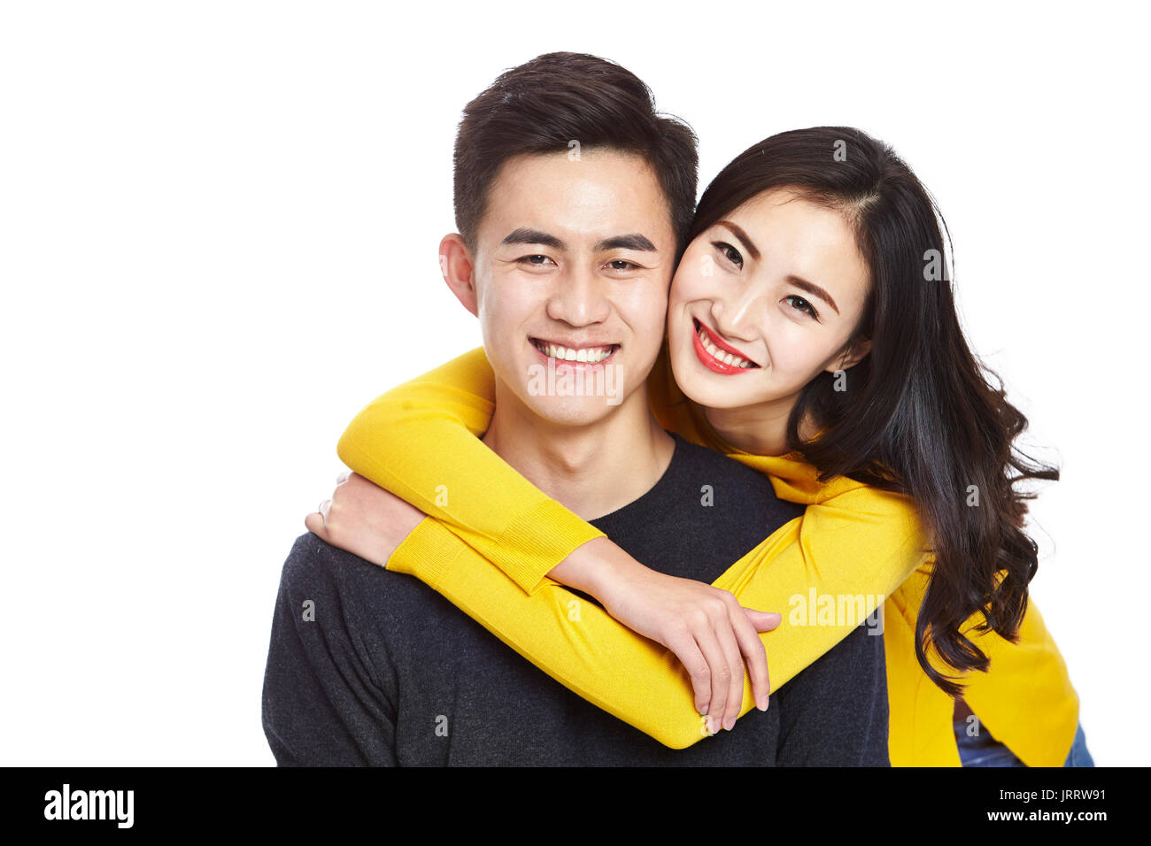 Porträt der jungen und schönen asiatischen Paar, auf weißem Hintergrund. Stockfoto
