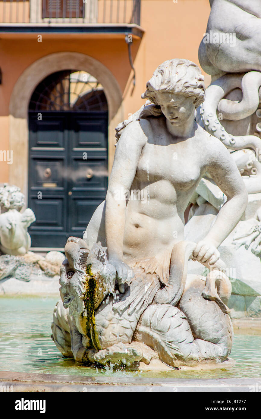 Detail der Fontana del Nettuno, Rom, Italien. Stockfoto