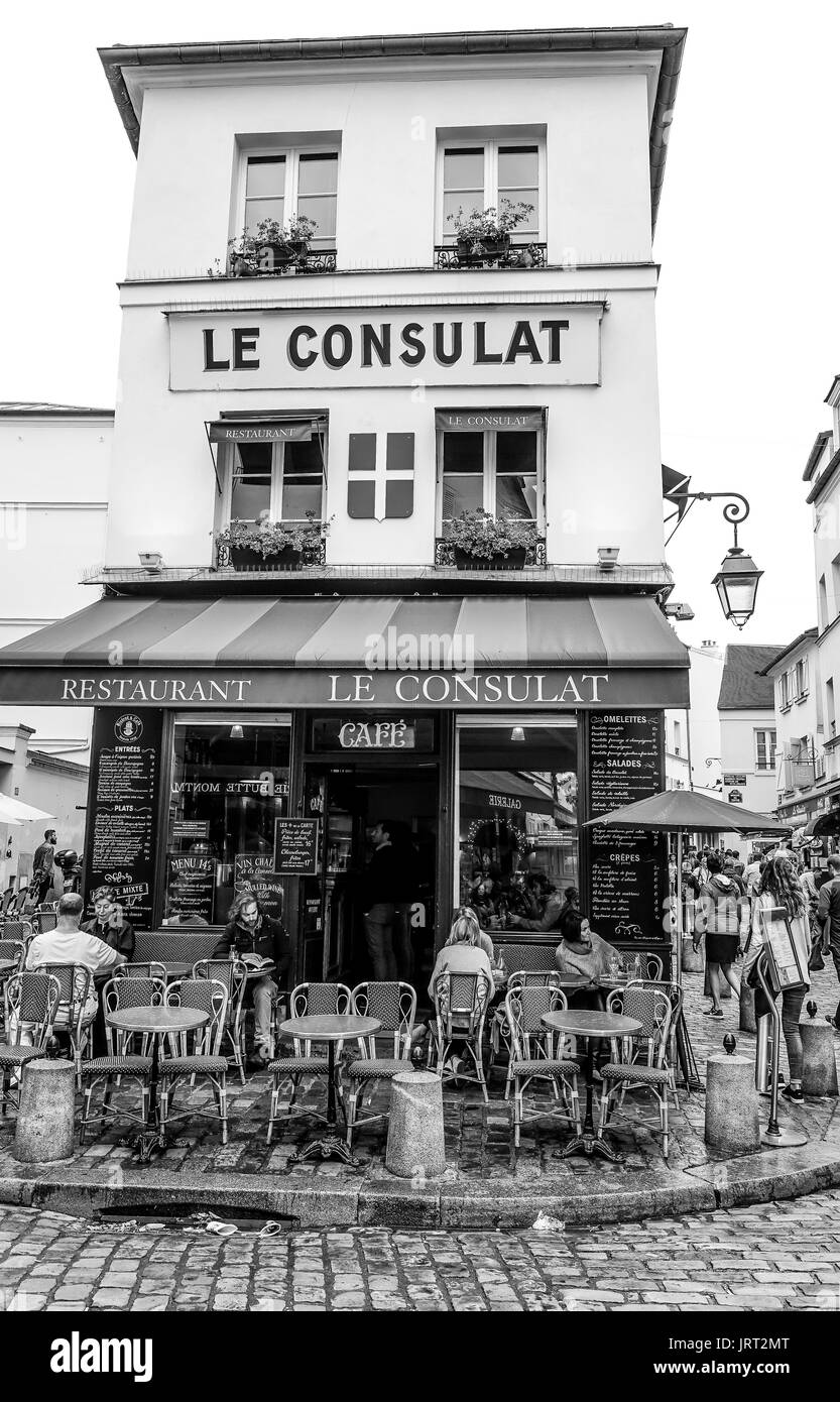 Street Café in Paris - Le Consulat auf Montmartre - Paris/Frankreich - 24. SEPTEMBER 2017 Stockfoto