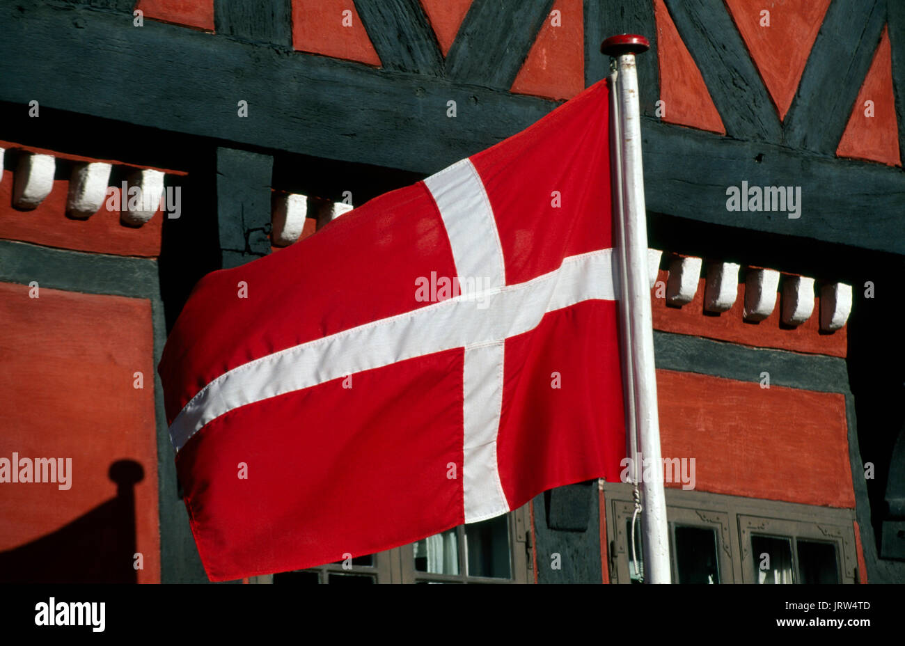 Dannebrog Flagge in Kerteminde, Fyn, Dänemark, Skandinavien, Europa Stockfoto