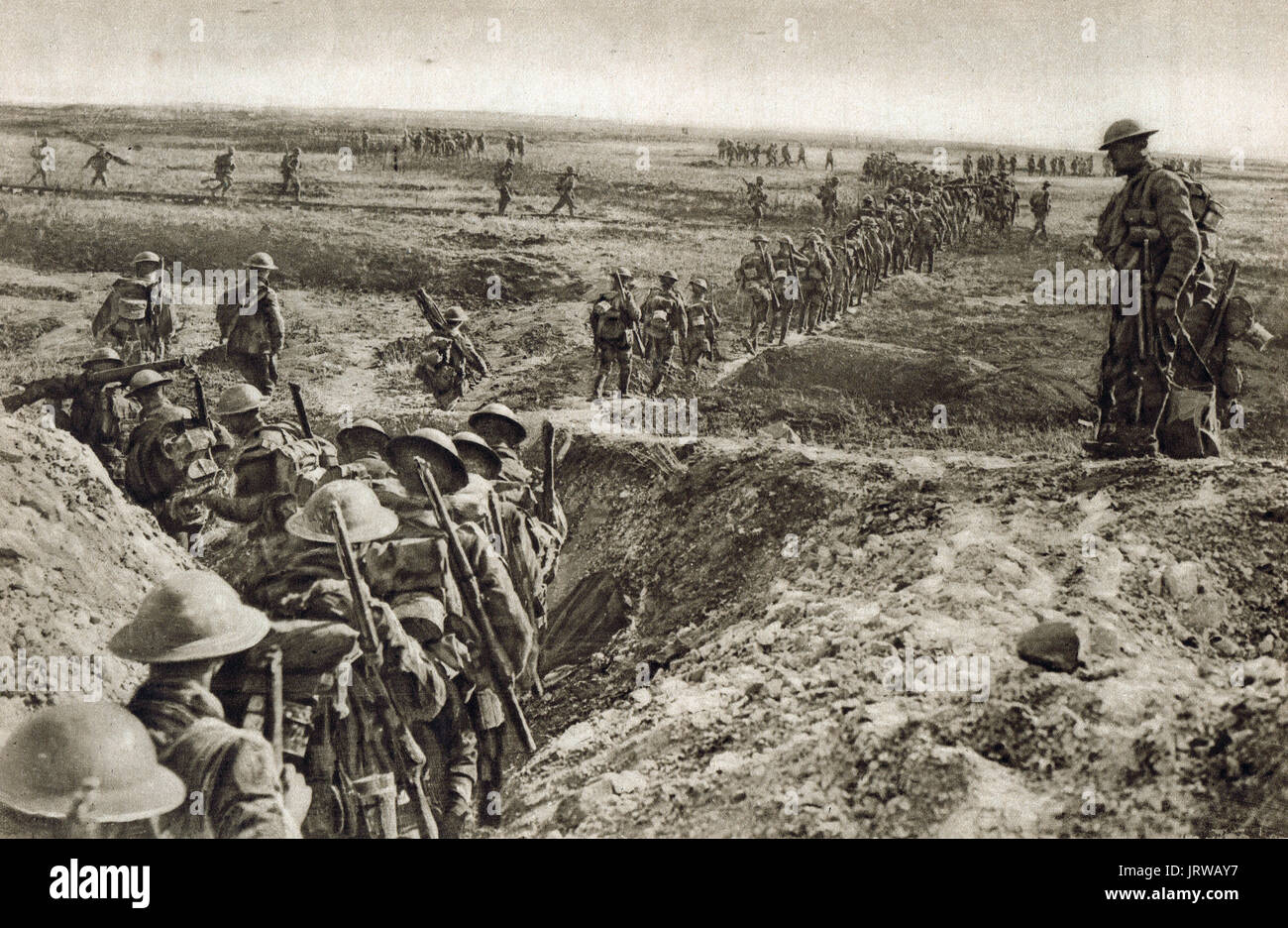 Britische Truppen im Vormarsch auf Cambrai, WW1 Stockfoto