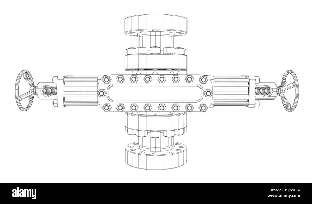 Blowout-Preventer. Wire-Frame-Stil Stock Vektor