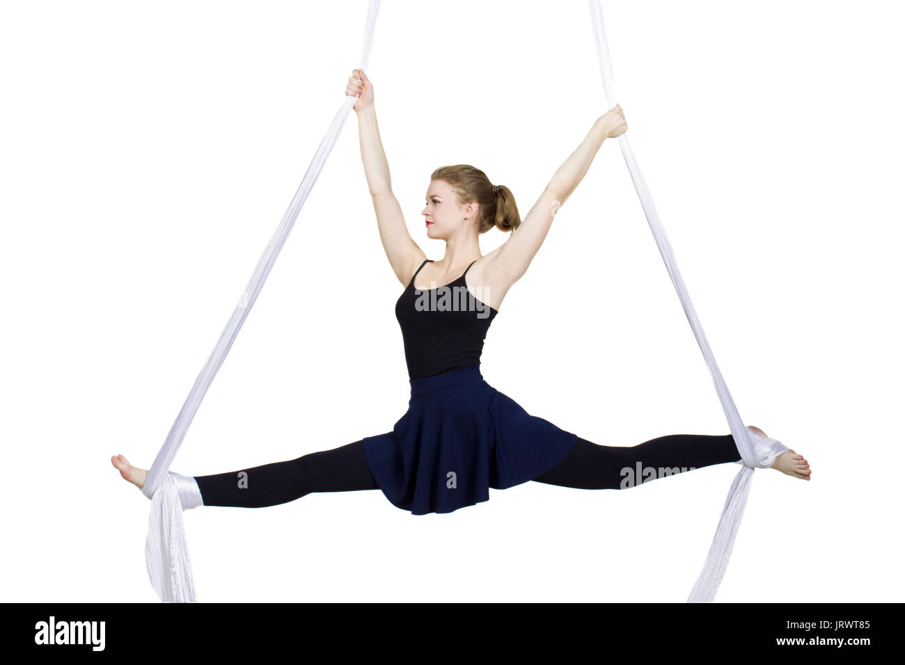 Pretty Woman - luftakrobat, akrobatische Tricks auf Antenne Seide Stockfoto