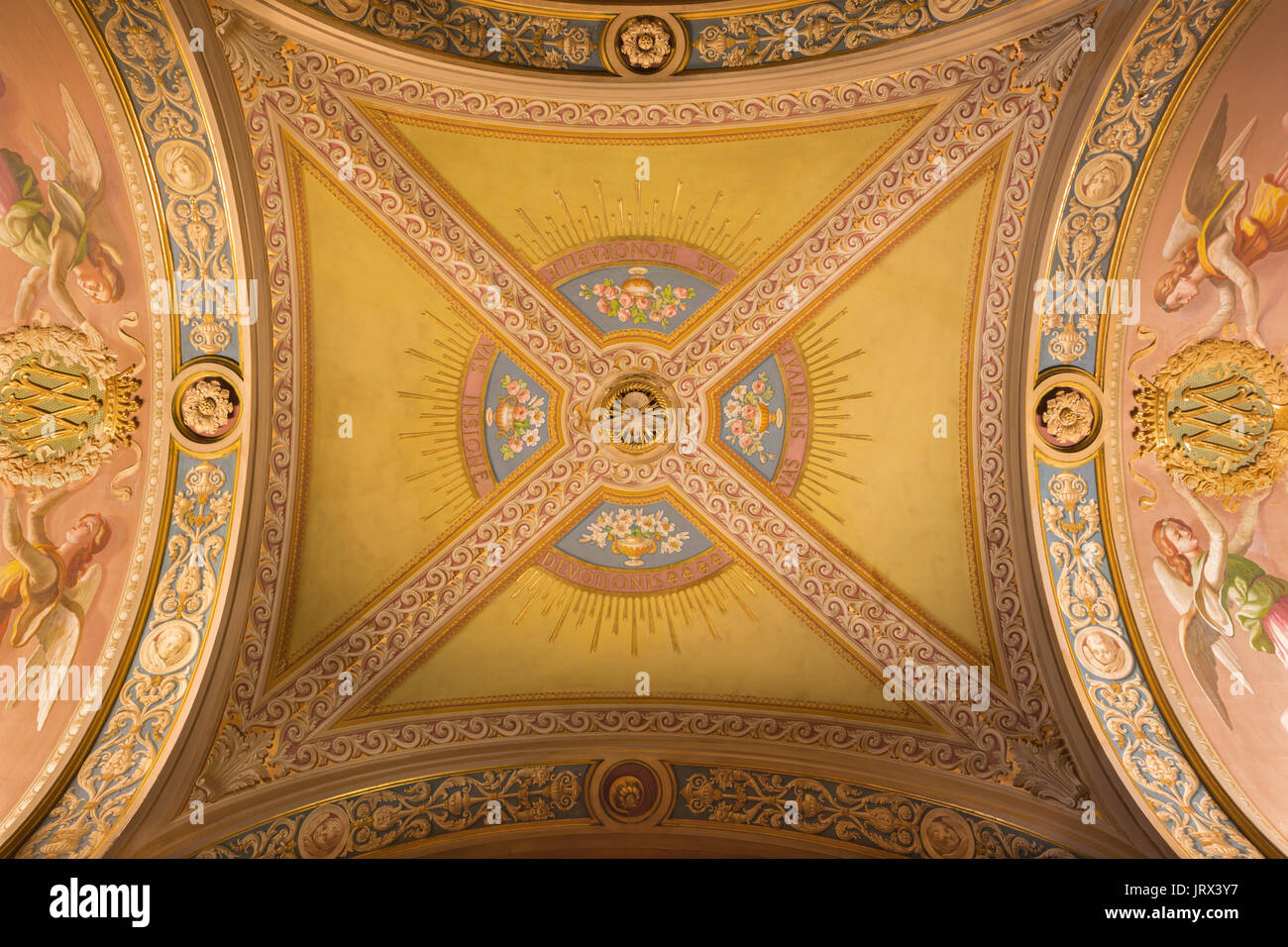 TURIN, Italien - 15. März 2017: Das Detail Fresko an der Decke in der Kirche Basilika Maria Ausiliatrice von unbekannten Künstler des 19. Cent... Stockfoto