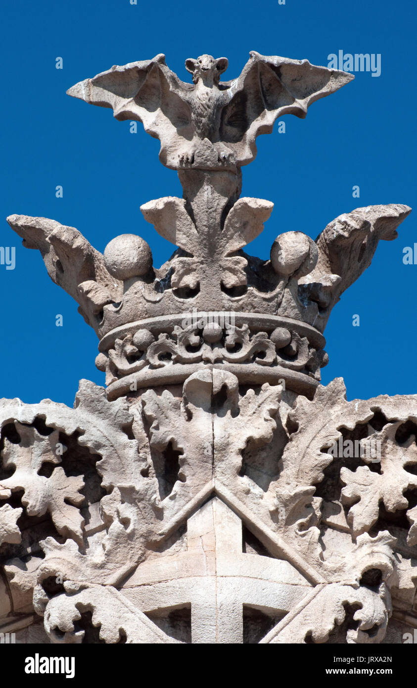 Mauerwerk flying bat Symbol Barcelona Spanien Stockfoto