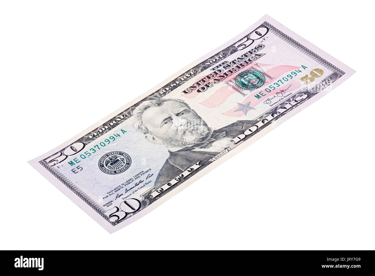Gestapelte Ende isoliert der fünfzig Dollar Bill. Foto gemacht an einem Stockfoto
