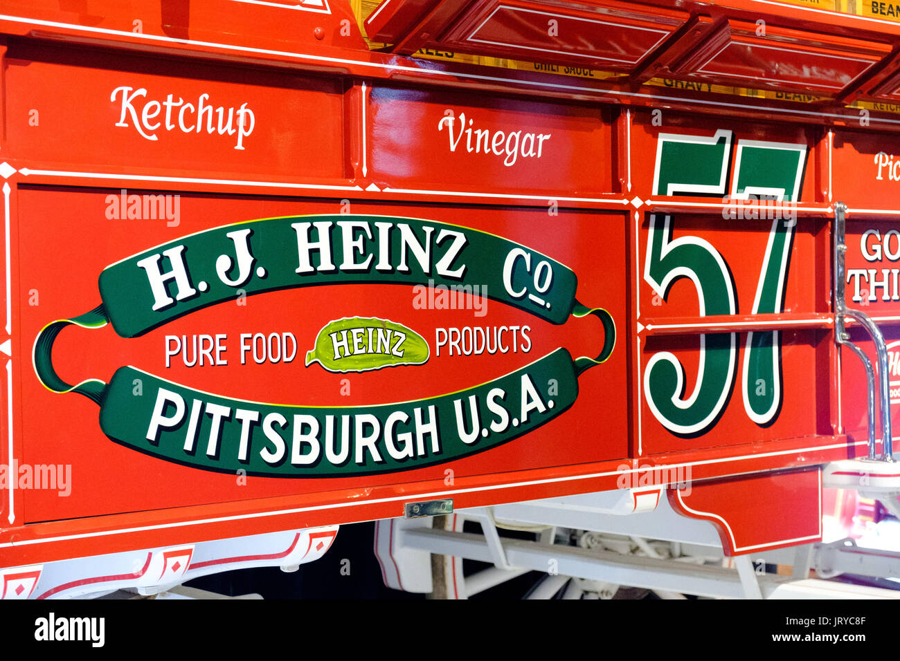 Renovierte Heinz Kraftheber wagen, Ende des 19. Jahrhunderts, in der Heinz History Center, Pittsburgh, USA Stockfoto