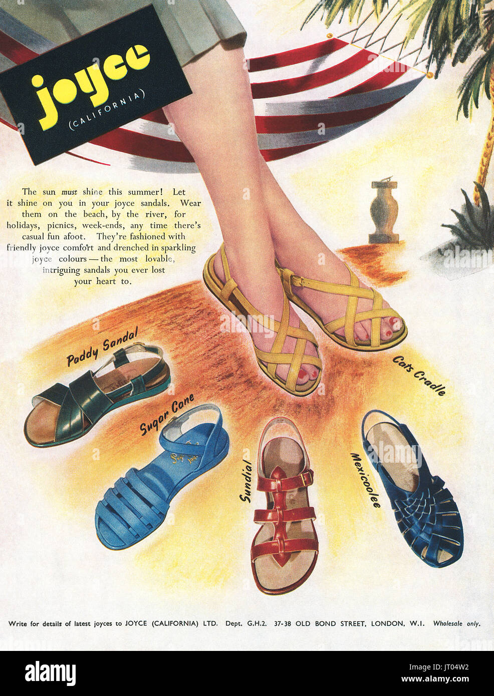 1951 britischen Werbung für Joyce Sandalen. Stockfoto
