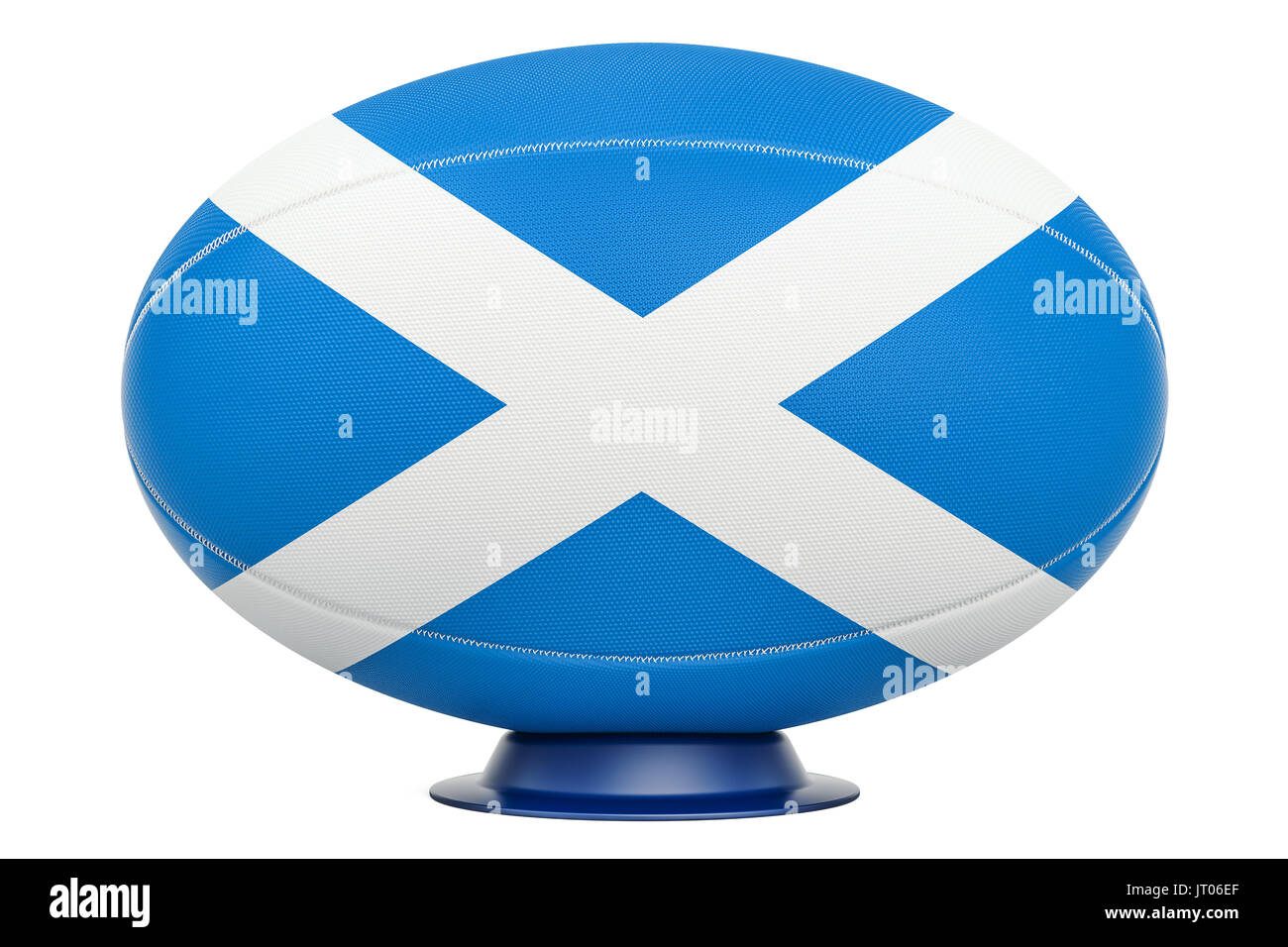 Rugby Ball mit Flagge Schottland, 3D-Rendering auf weißem Hintergrund Stockfoto