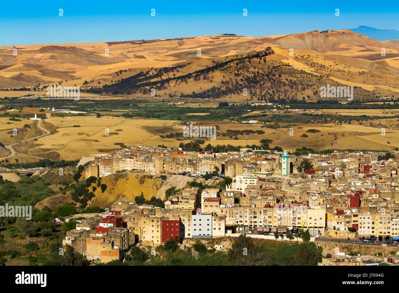 Landschaft, Panoramaaussicht von Fes, Fes el Bali. Marokko, Maghreb Nordafrika Stockfoto