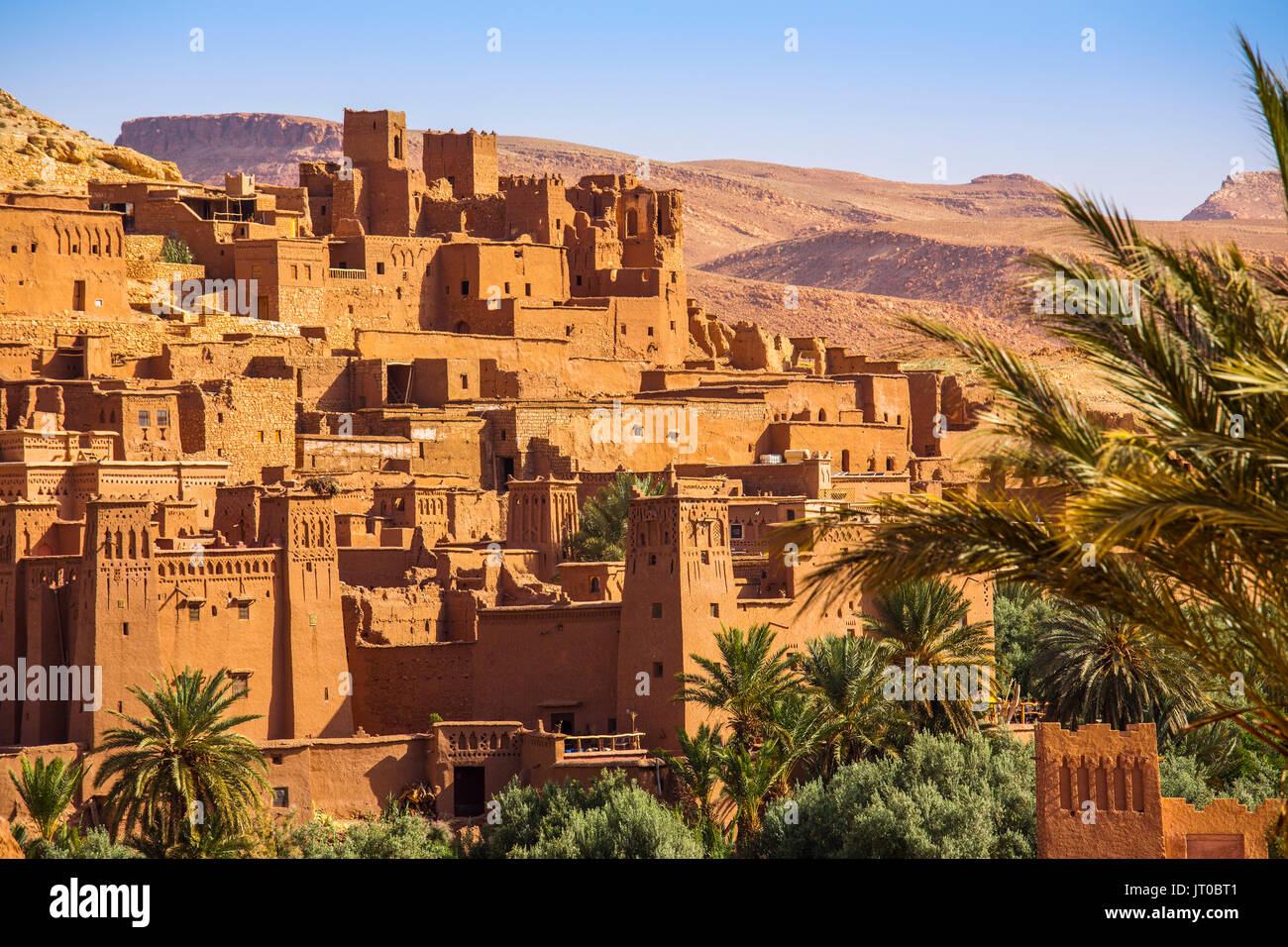 Ksar Ait Benhaddou, alte Berber adobe-brick Dorf oder Kasbah, Ouarzazate Provinz. UNESCO-Weltkulturerbe. Marokko, Maghreb Nordafrika Stockfoto