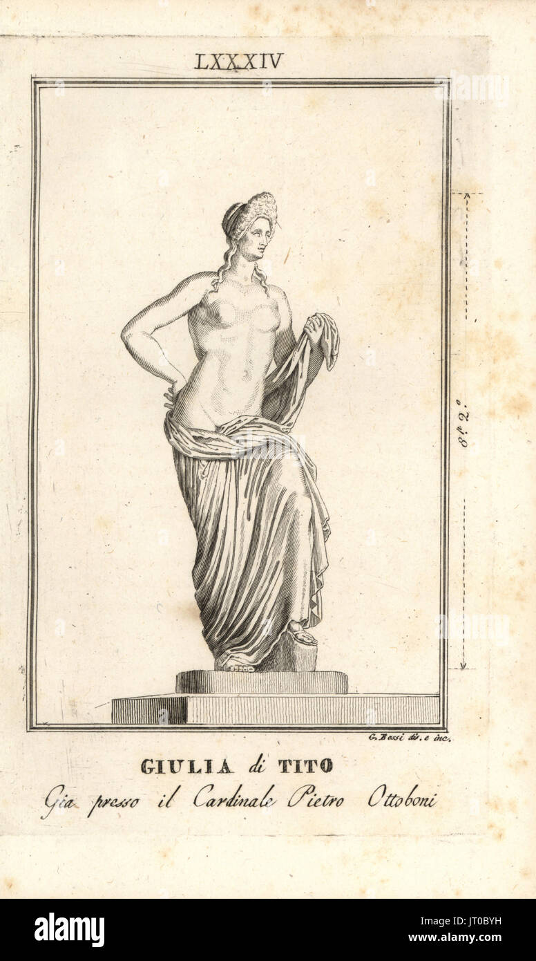 Flavia Julia Titi, Tochter von Roman Emperor Titus. In der Sammlung von Kardinal Pietro Ottoboni. Kupferstich, gezeichnet und gestochen von G. Bossi von Pietro Paolo Montagnani-Mirabili Il Museo Zeitabschnittes (The Capitoline Museum), Rom, 1820. Stockfoto