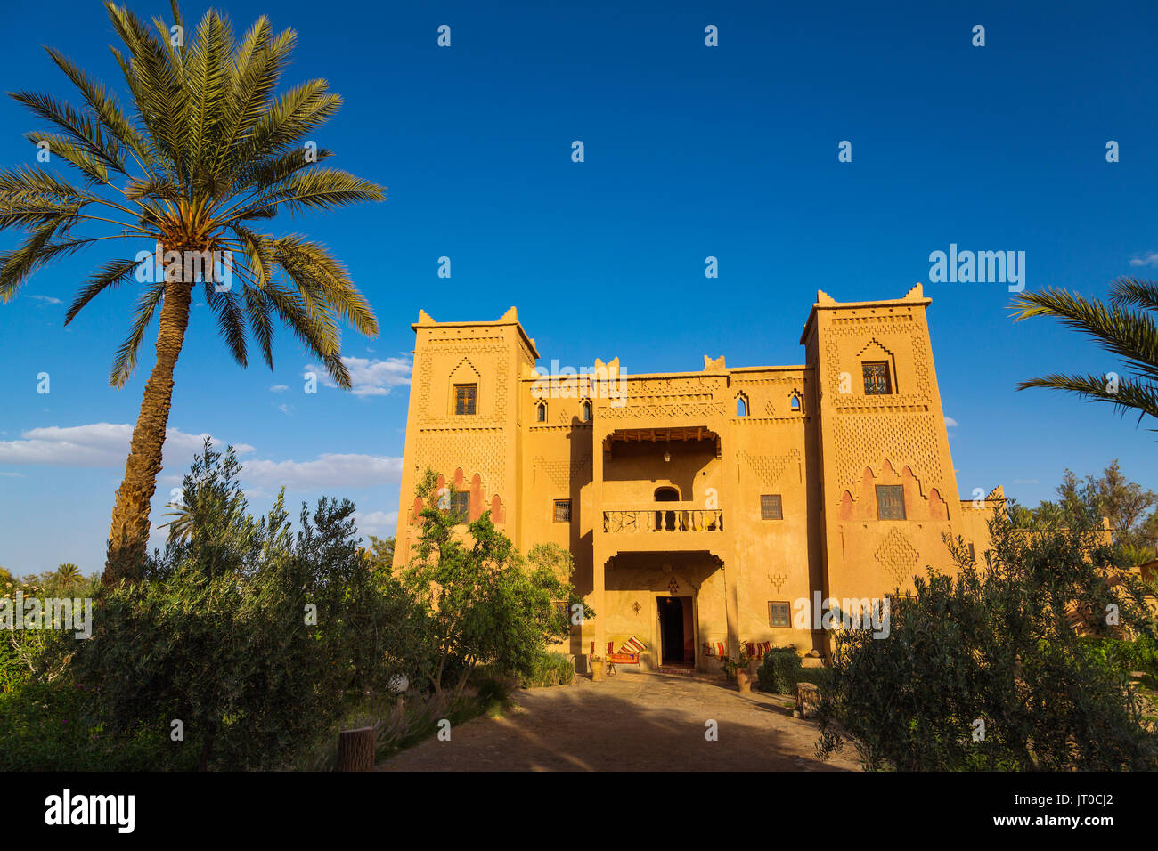 Hotel Espace Kasbah Dar Es Salam, Skoura Oasis Palm Grove Palmeral. Marokko, Maghreb Nordafrika Stockfoto