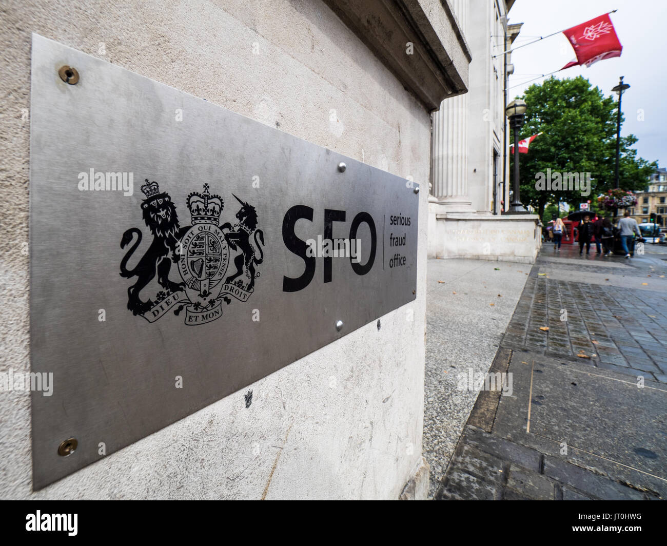 Schwerer Betrug Office (SFO) Zeichen außerhalb des Londoner Büros. Der SFO untersucht und verfolgt schwerwiegenden oder komplexen Betrug, Bestechung und Korruption. Stockfoto