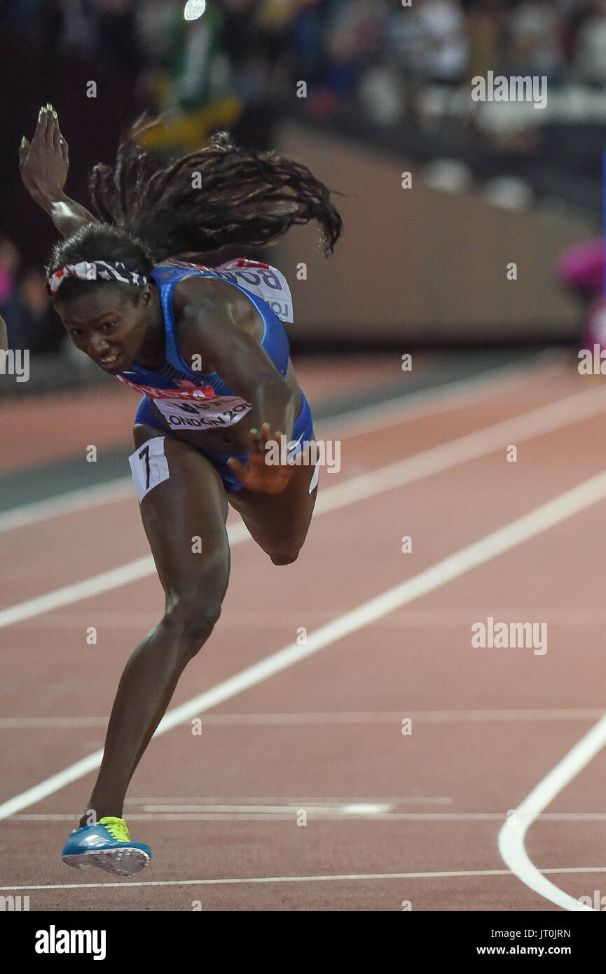 London, UK. 6. August 2017. Tori BOWIE, USA, und Elaine THOMPSON, Jamaika, 100-Meter-Finale in London am 6. August 2017 an die IAAF World Championships Athletics 2017. Stockfoto