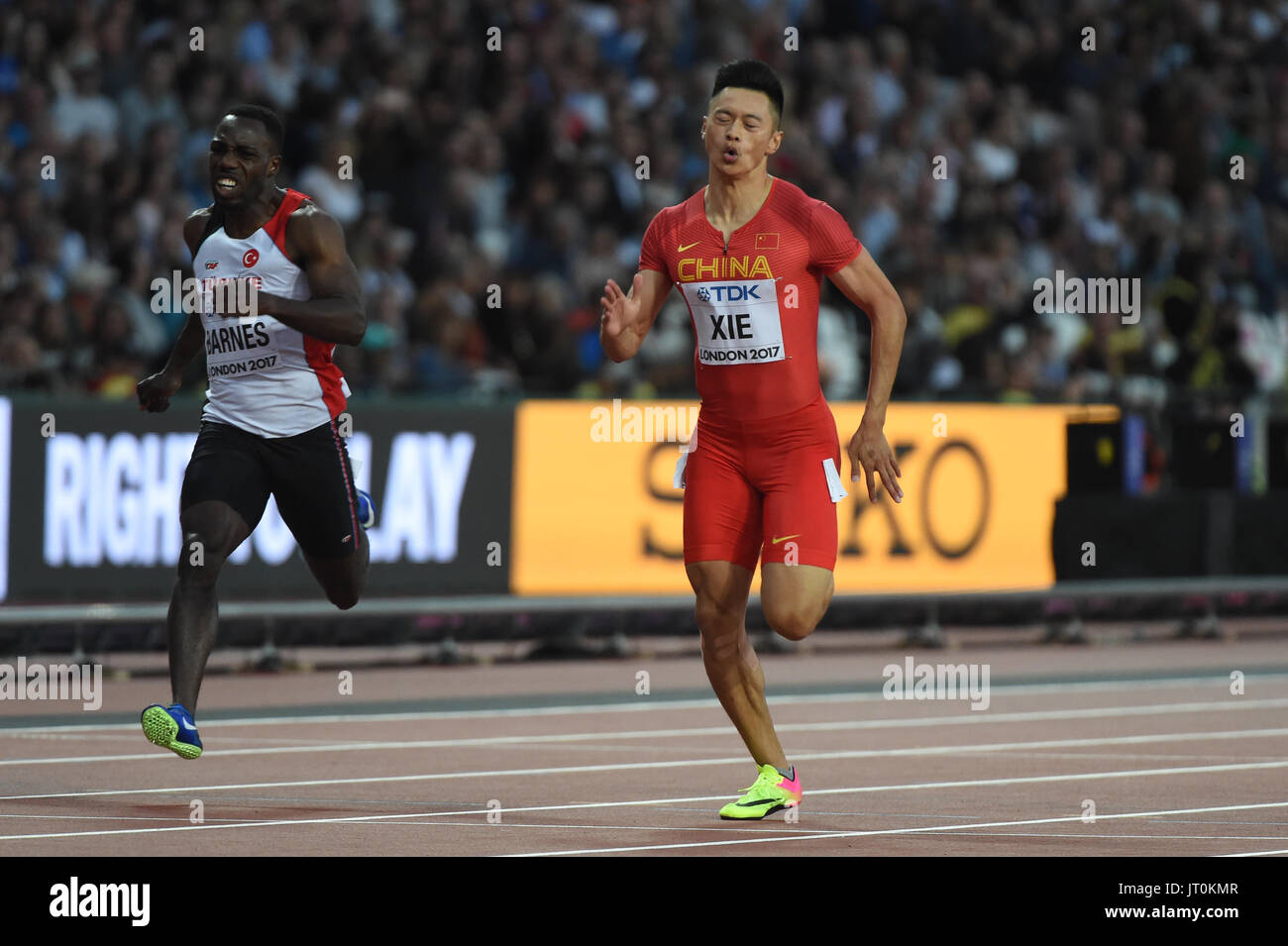 Zhenye XIE, China während 100 Meter Runde zuerst im London Stadium in London am 4. August 2017 auf 2017 IAAF Weltmeisterschaften Leichtathletik. Stockfoto