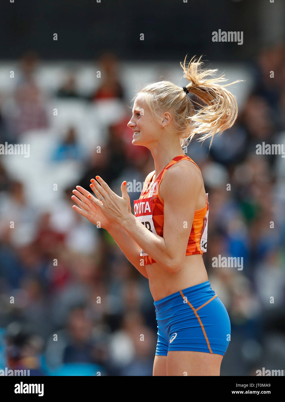 London Uk 6 August 2017 Anouk Vetter Der Niederlande Reagiert Wahrend Der Speerwurf Der Siebenkampf Frauen Am Tag3 Bei Den Iaaf Weltmeisterschaften 2017 In London Grossbritannien Am 6 August 2017 Bildnachweis Han