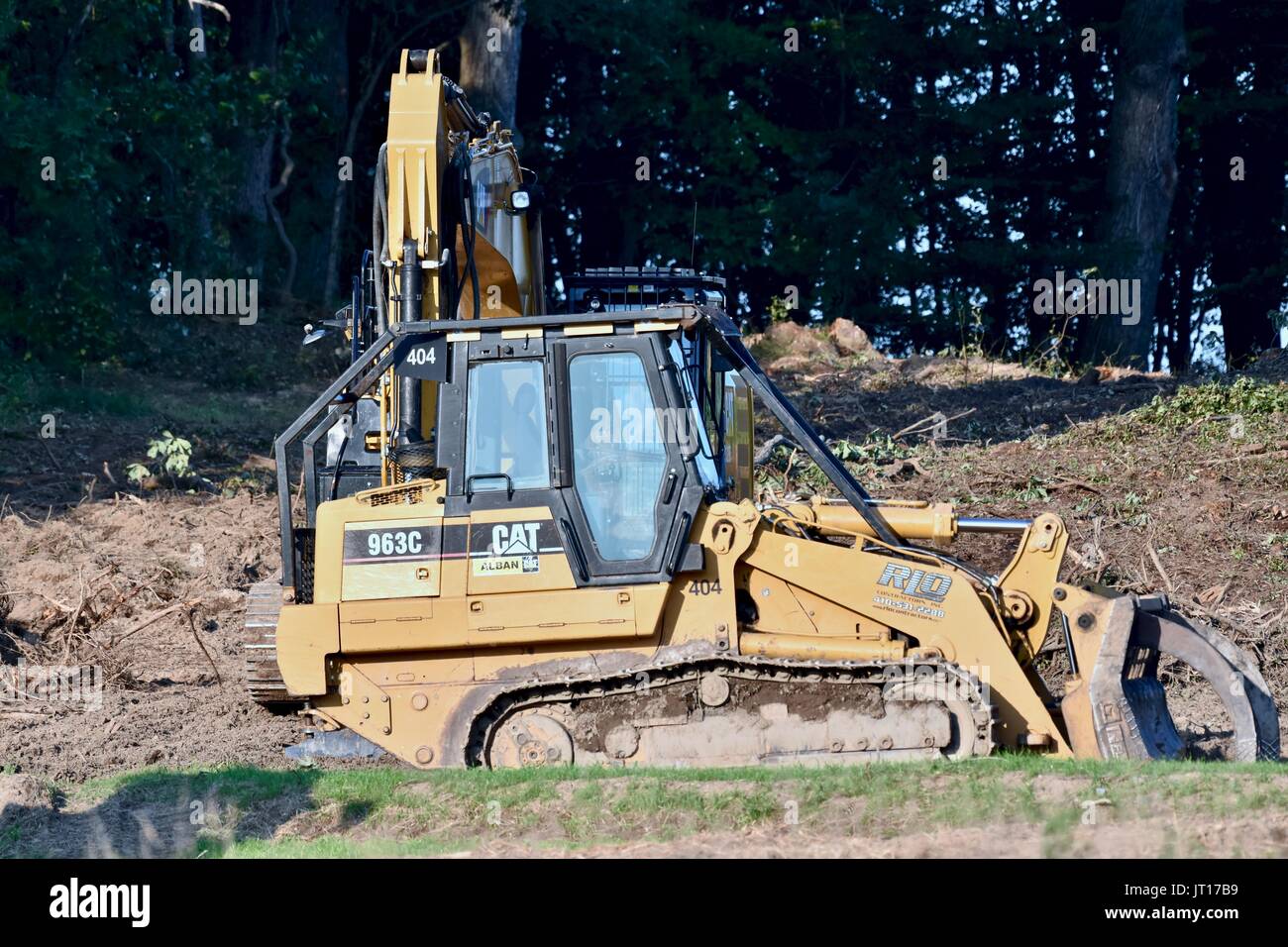 Protokollierung von Caterpillar Baumaschinen Planierraupe Radlader Stockfoto