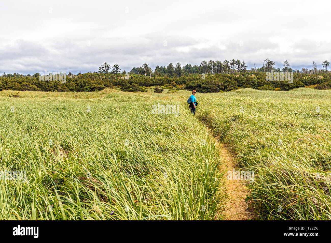 Das Ende der 5 Meile Fort zu Sea Trail, markiert das Ende der Lewis & Clark Expedition von 1804/6 an den Pazifischen Ozean. In der Nähe von Cannon Beach, Oregon, Stockfoto