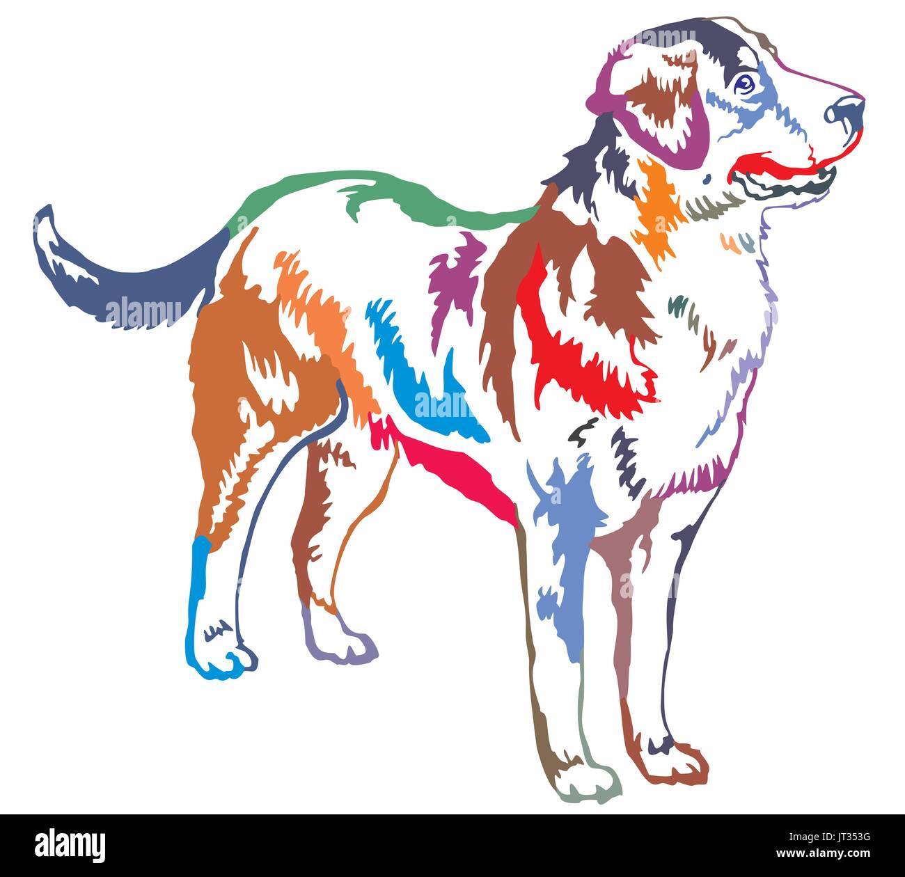 Bunte dekorative Porträt im Profil mehr Schweizer Sennenhund, Vektorgrafik isoliert auf weißem Hintergrund stehen Stock Vektor
