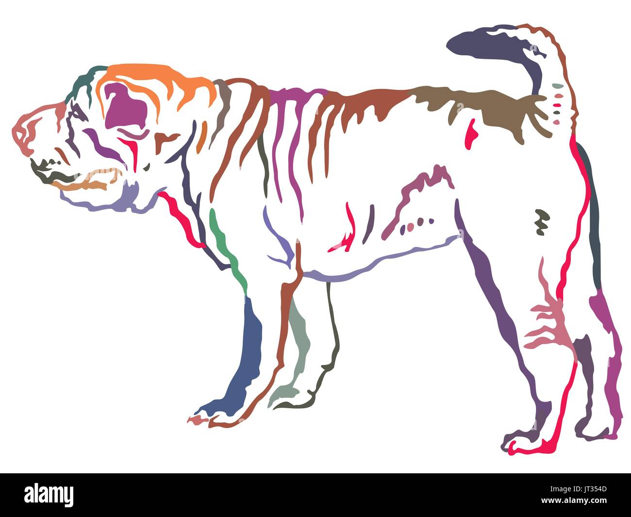 Bunte dekorative Porträt im Profil Shar-Pei, Vektorgrafik isoliert auf weißem Hintergrund stehen Stock Vektor