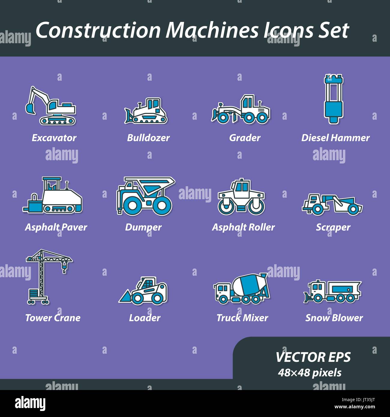 Bau Maschinen Set von flachen icons Stock Vektor