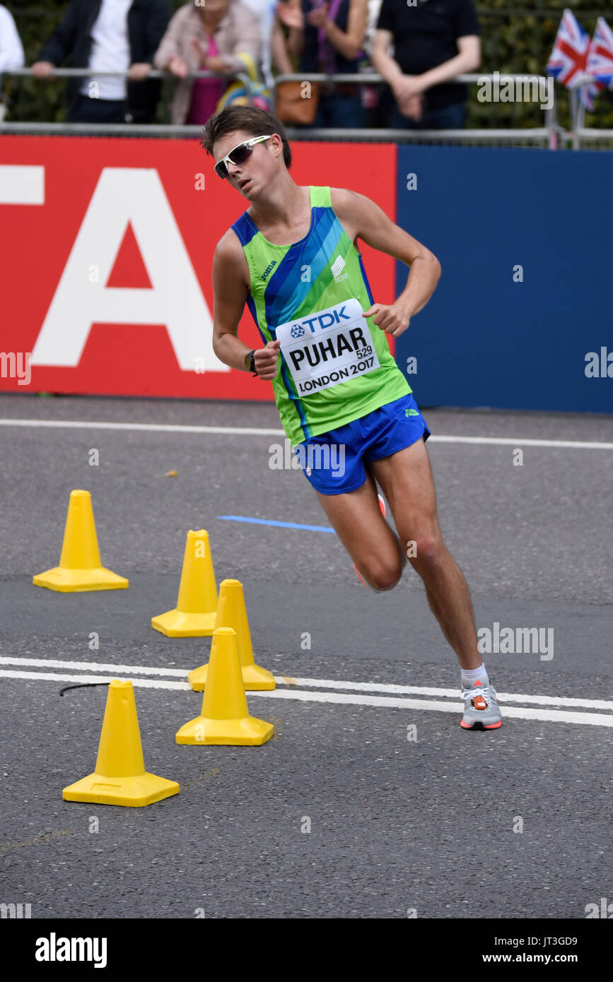 Rok Puhar Sloweniens, die in der Leichtathletik-WM Marathon 2017 in London, Großbritannien. Platz für Kopie Stockfoto