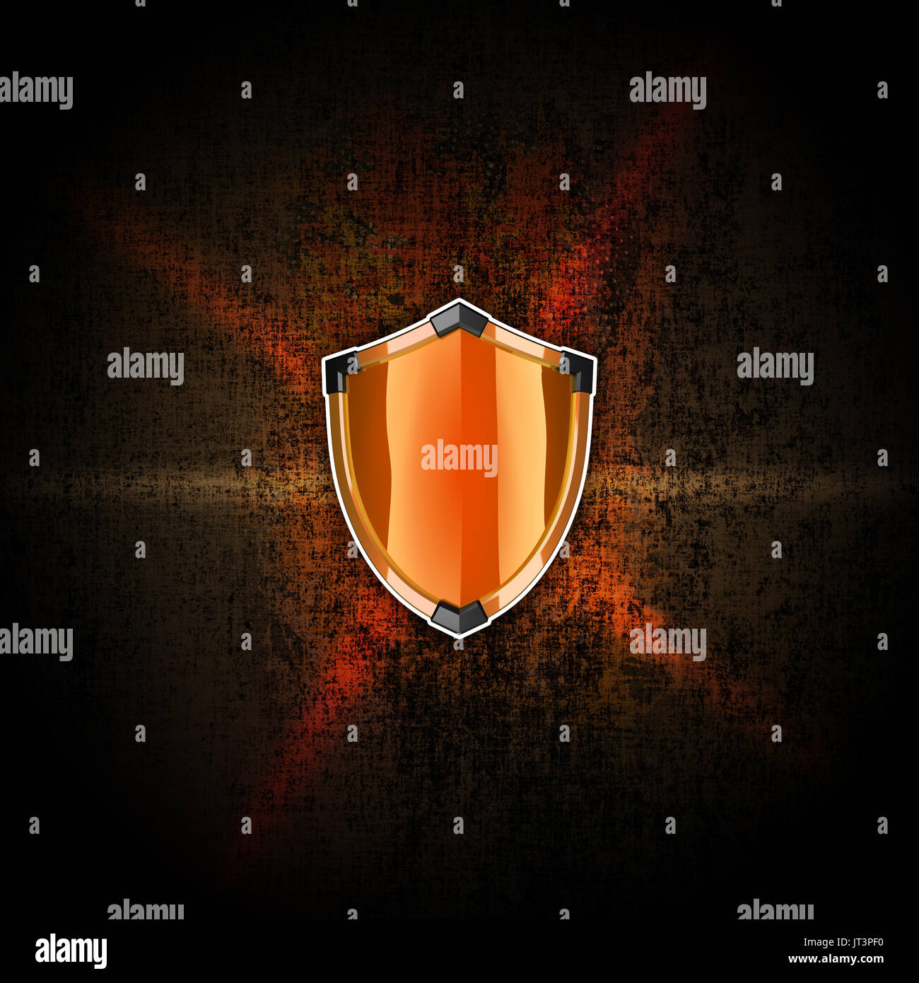 Blaues Schild mit schwarzen Ecken auf dem dunklen groben Hintergrund. Stockfoto