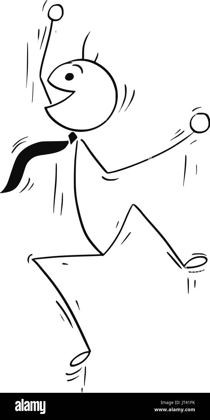 Cartoon Stick Mann Vektorgrafik von glücklichen männlichen Geschäftsmann springen. Stock Vektor