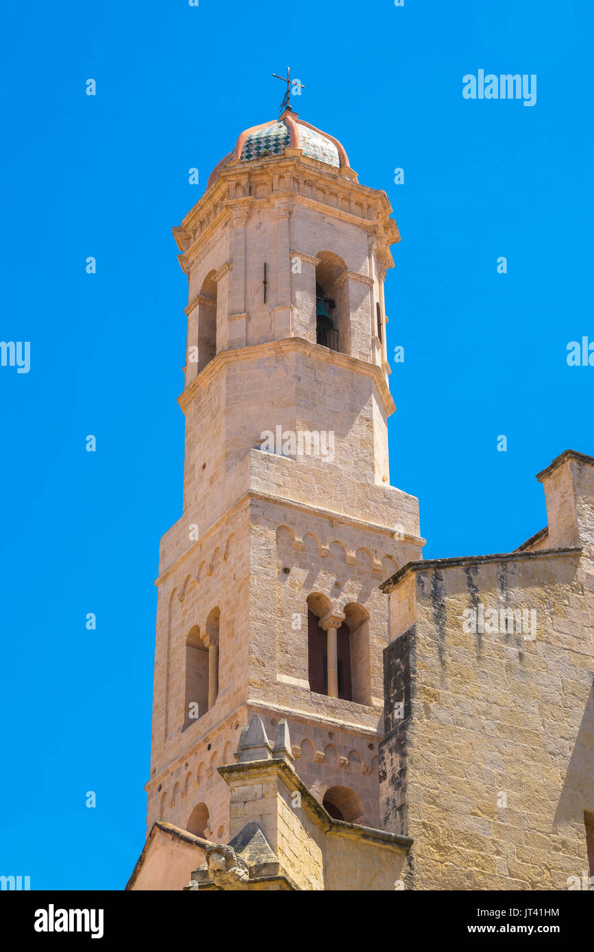 Sassari Sardinien Kathedrale, Sicht auf das östliche Ende der Duomo Glockenturm (Campanile) in Sassari, Sardinien. Stockfoto