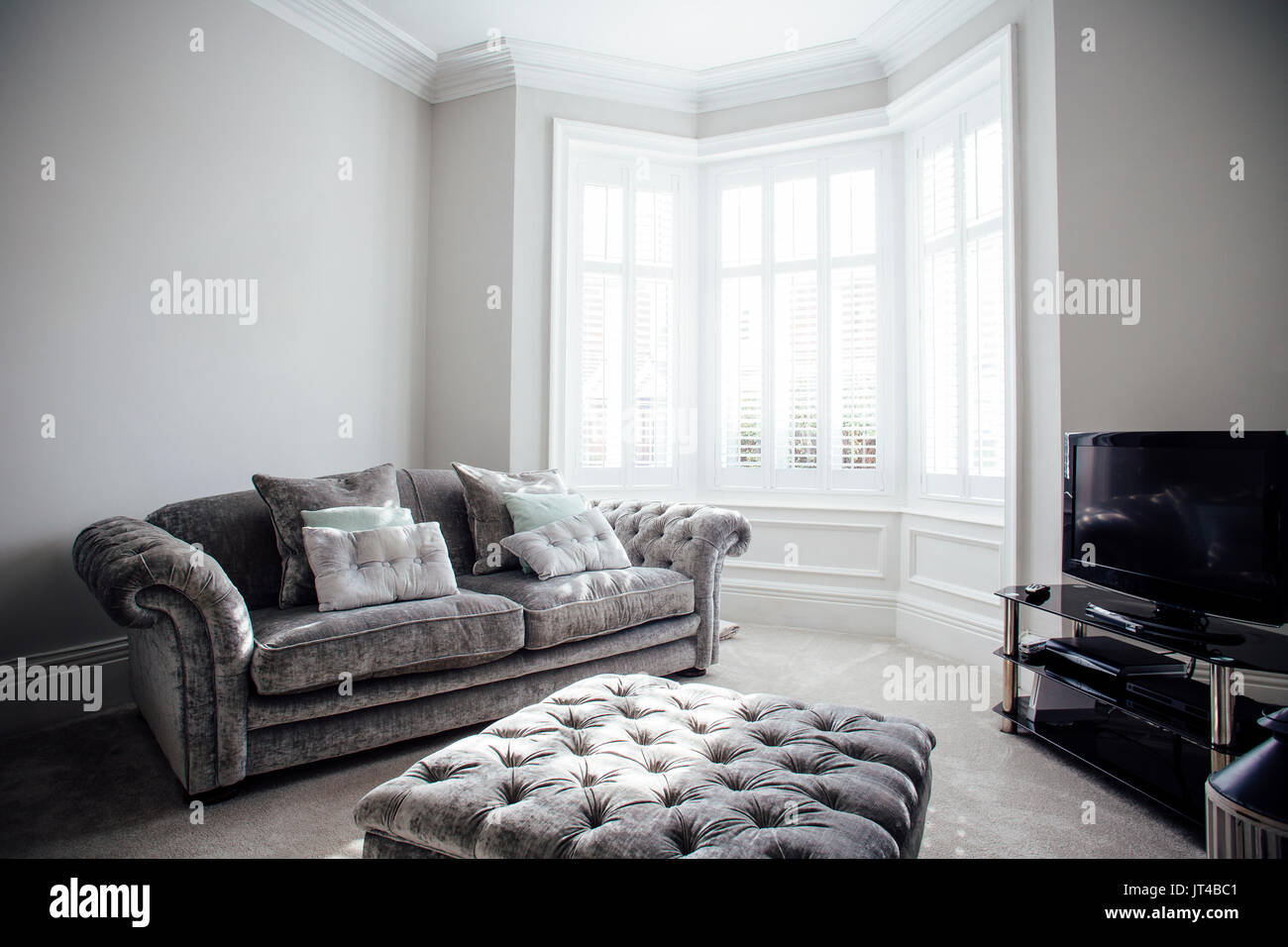 Horizontale Schuß eines leeren Wohnzimmer. Stockfoto