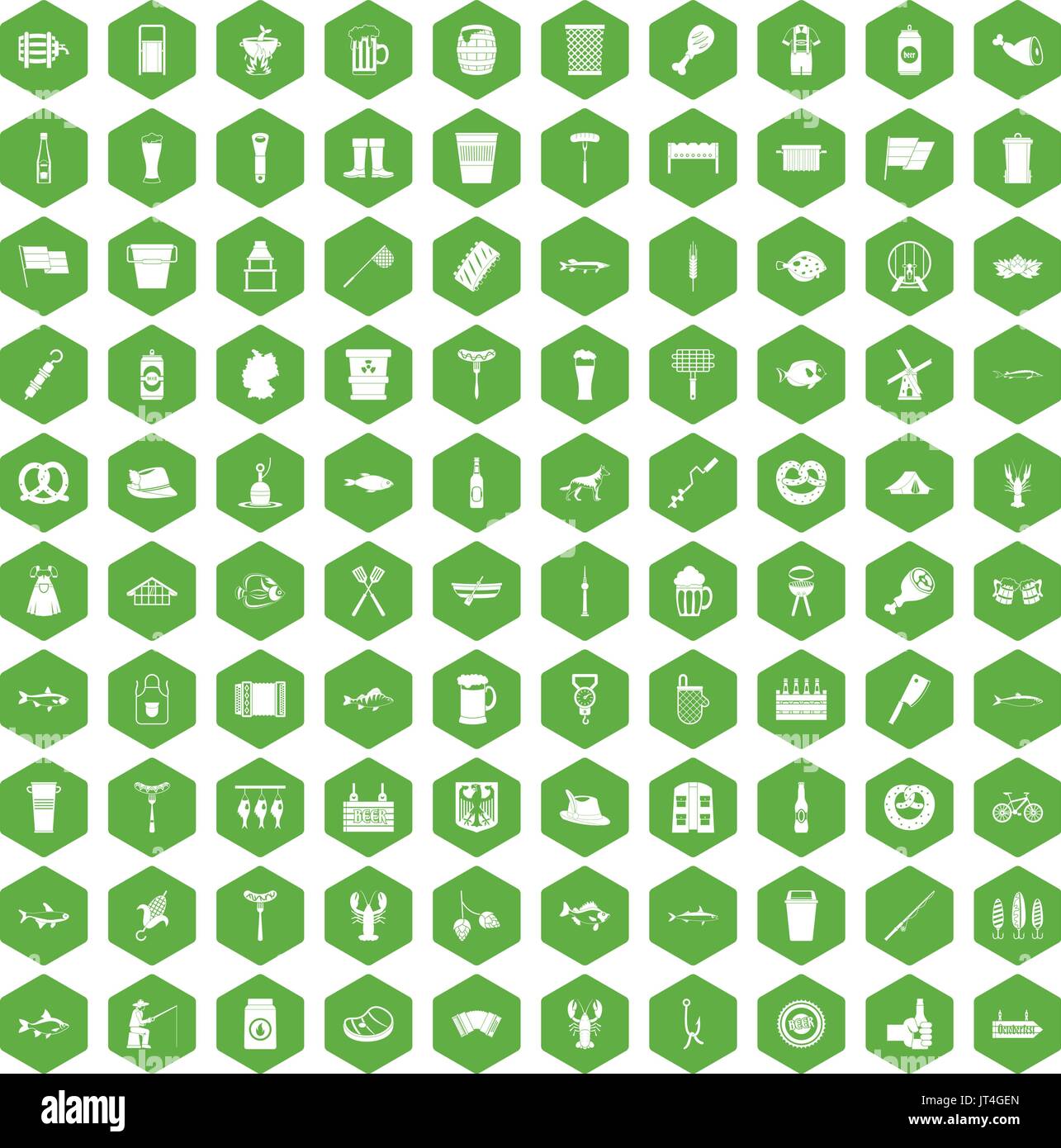 100 Bier Symbole Sechseck grün Stock Vektor
