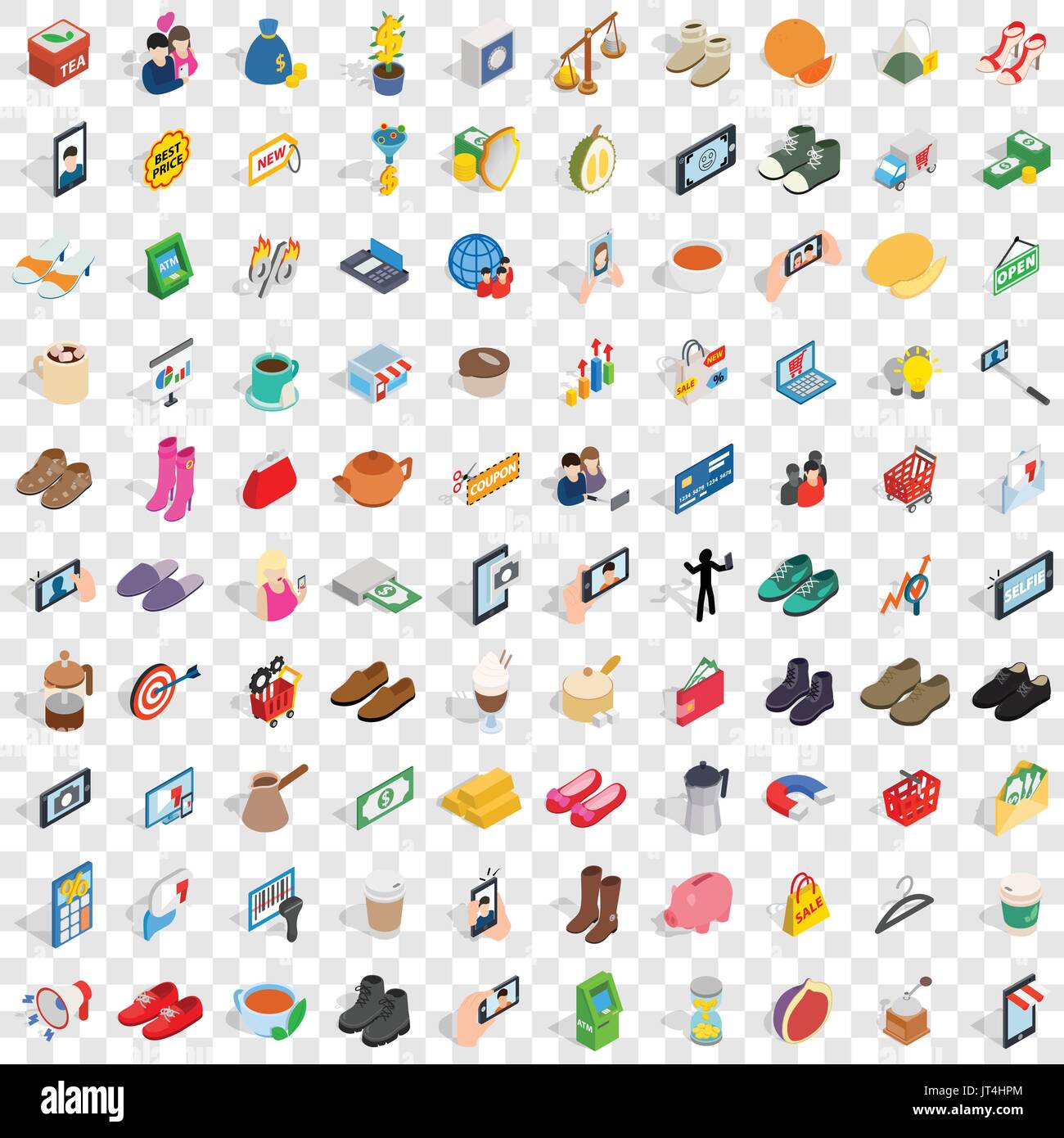 100 Frau shopping Icons Set, isometrischen 3d Stil Stock Vektor