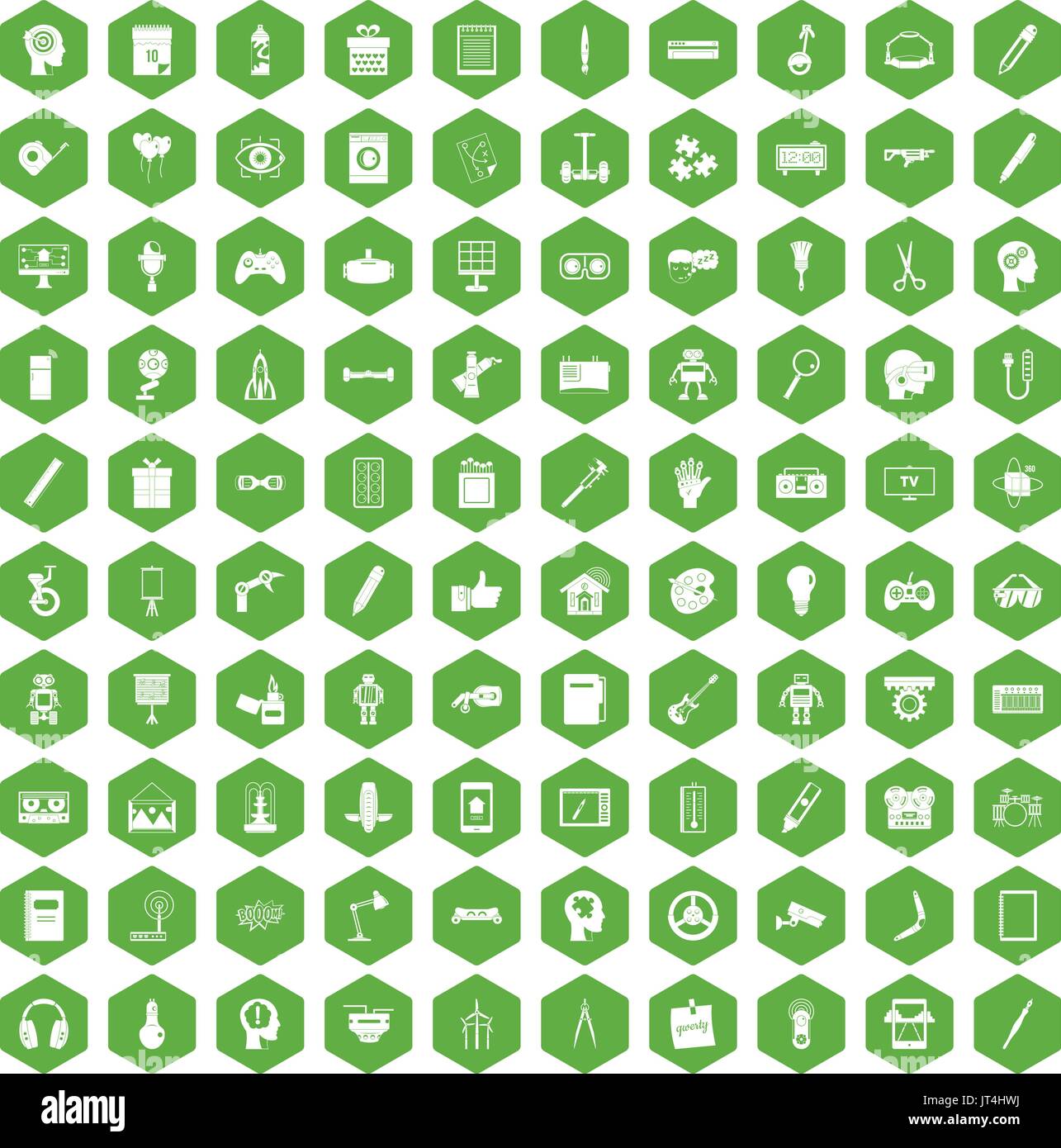100 kreative Idee Symbole Sechseck grün Stock Vektor