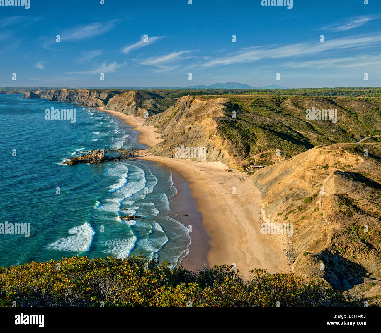 Torre de Aspa, ein Blick auf die Praia do Castelejo, und die Costa Vicentina Küste Stockfoto