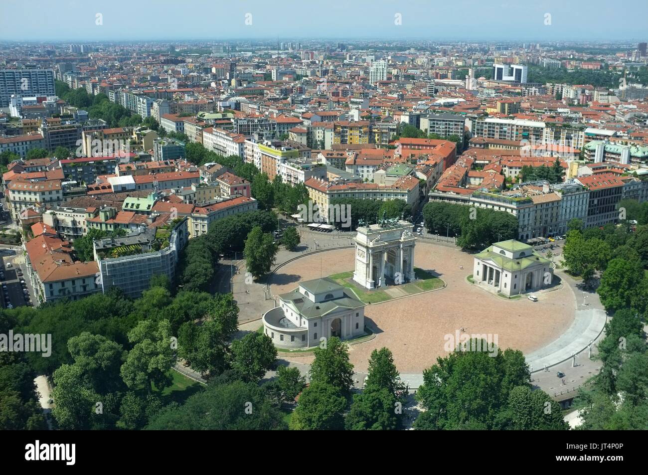 Blick vom Torre Branca Branca (Turm) der Arco della Pace, Parco Sempione, Mailand, Lombardei, Italien, Juli 2017 Stockfoto