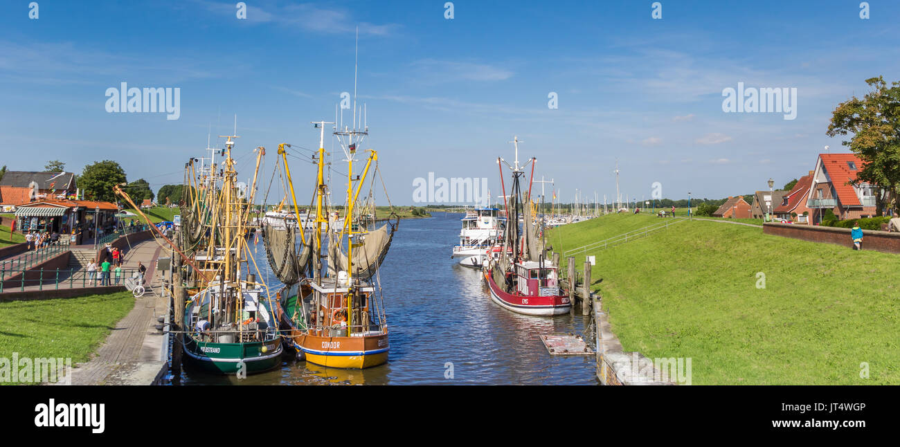 Panorama der historischen Hafen von Greetsiel, Deutschland Stockfoto