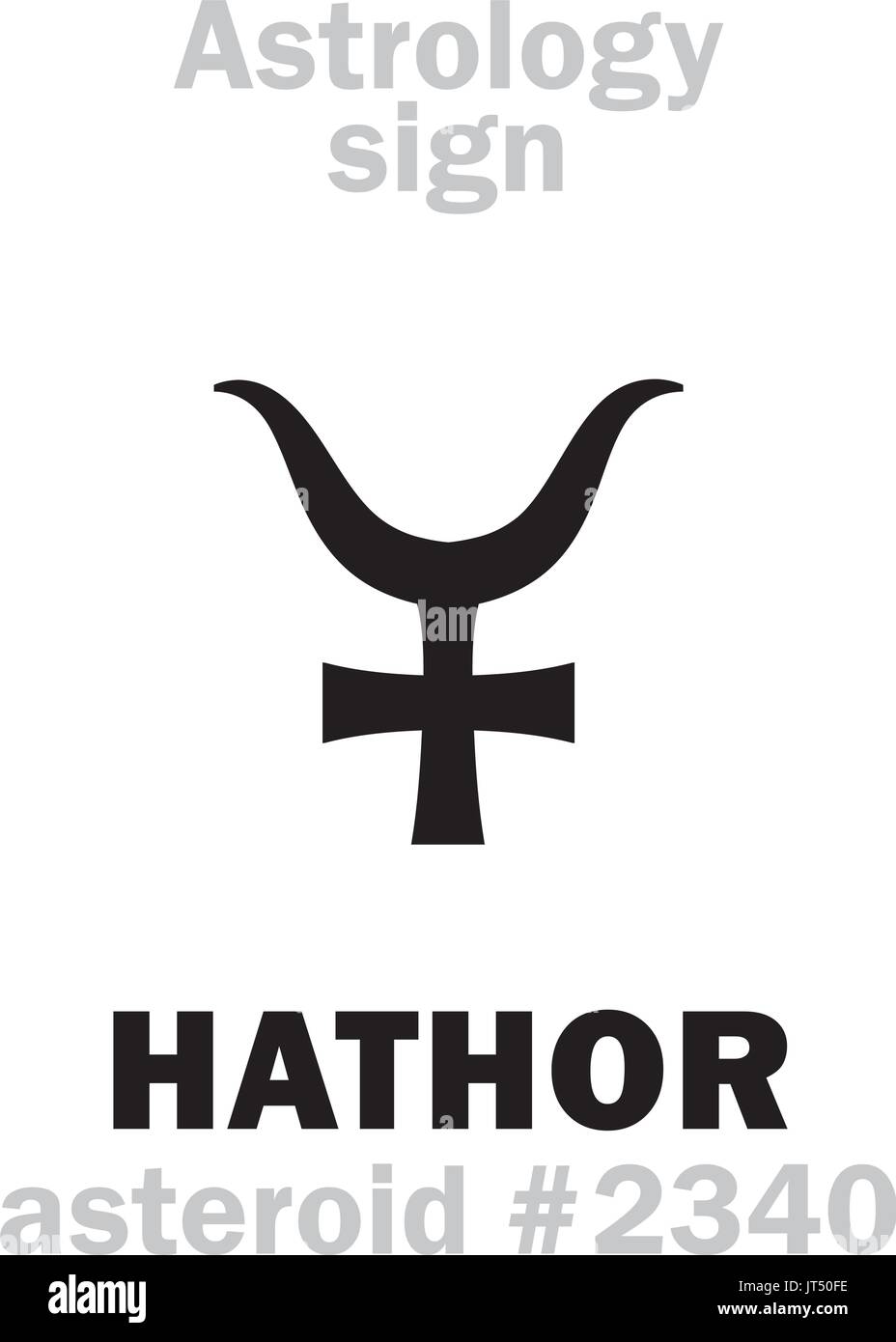 Astrologie-Alphabet: HATHOR (Atheru), Asteroid #2340. Hieroglyphen Charakter Zeichen (einzelnes Symbol). Stock Vektor