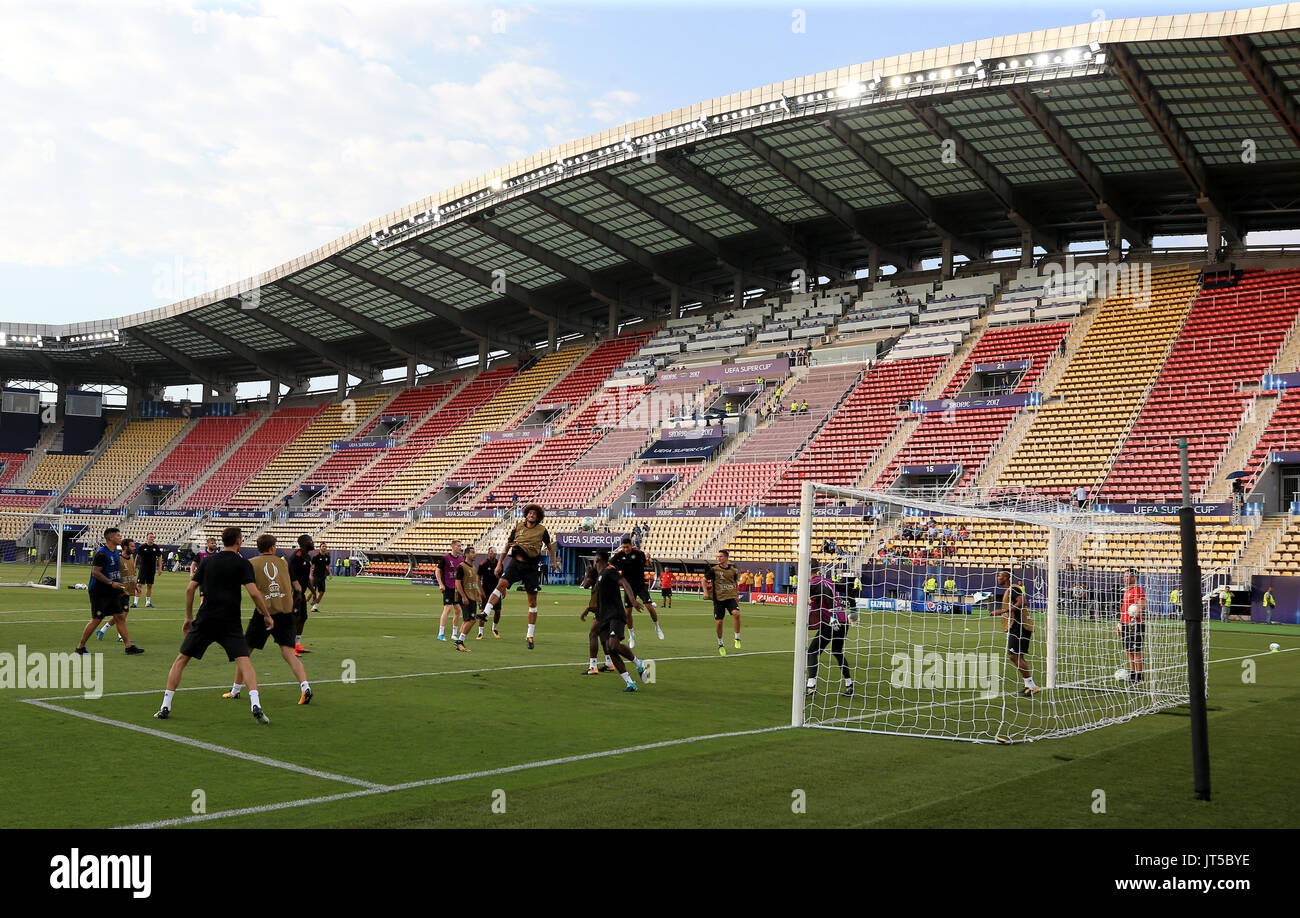 Manchester United Spieler während des Trainings in der Philip II Arena, Skopje, Mazedonien. Stockfoto