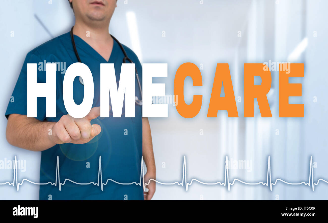 Homecare Arzt zeigt auf Viewer mit Herzfrequenz- Konzept. Stockfoto