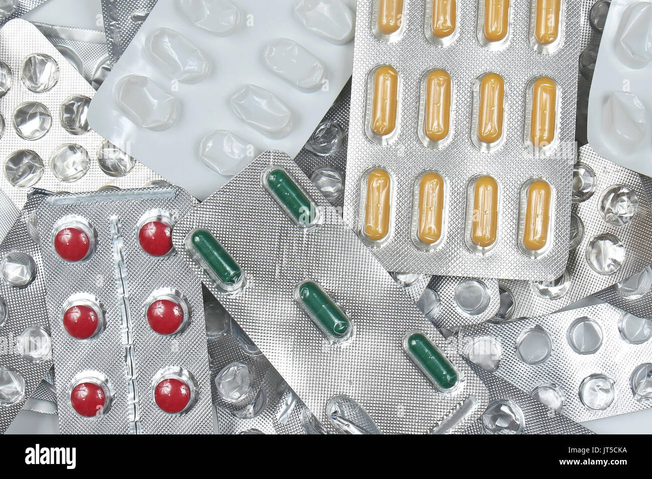 Verschreibungspflichtige Medikamente pillen Stapel in Silber blasen Stockfoto