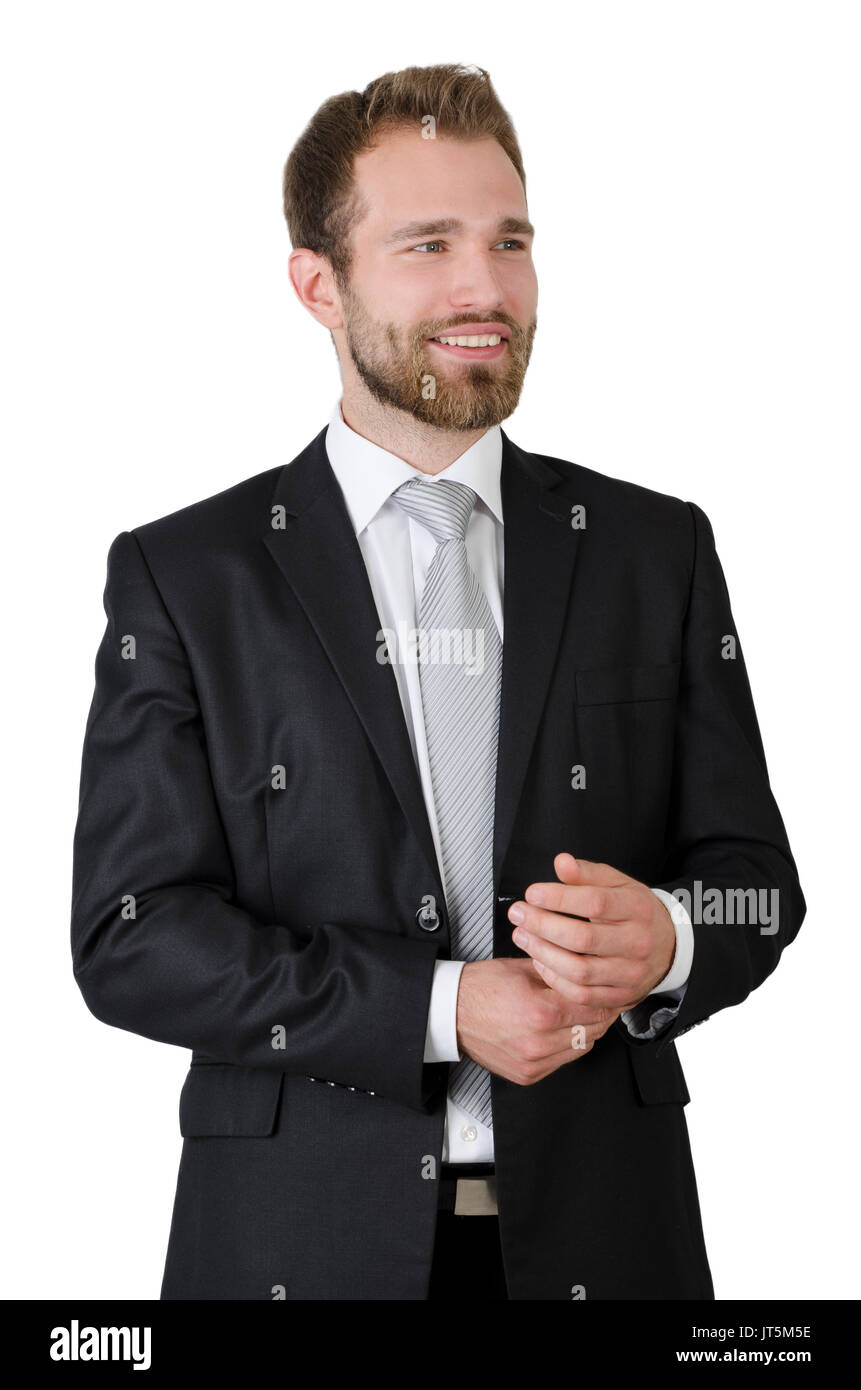 Portrait der junge Unternehmer stehen im Studio, auf weissem Konzept isoliert Stockfoto