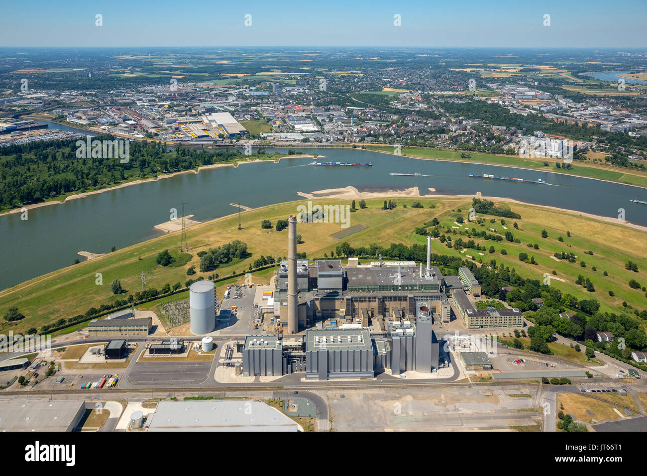 Kraftwerk Lausward, Kohlekraftwerk, Rheinbogen, Luftaufnahme, Düsseldorf, Rheinland, Nordrhein-Westfalen, Deutschland Stockfoto