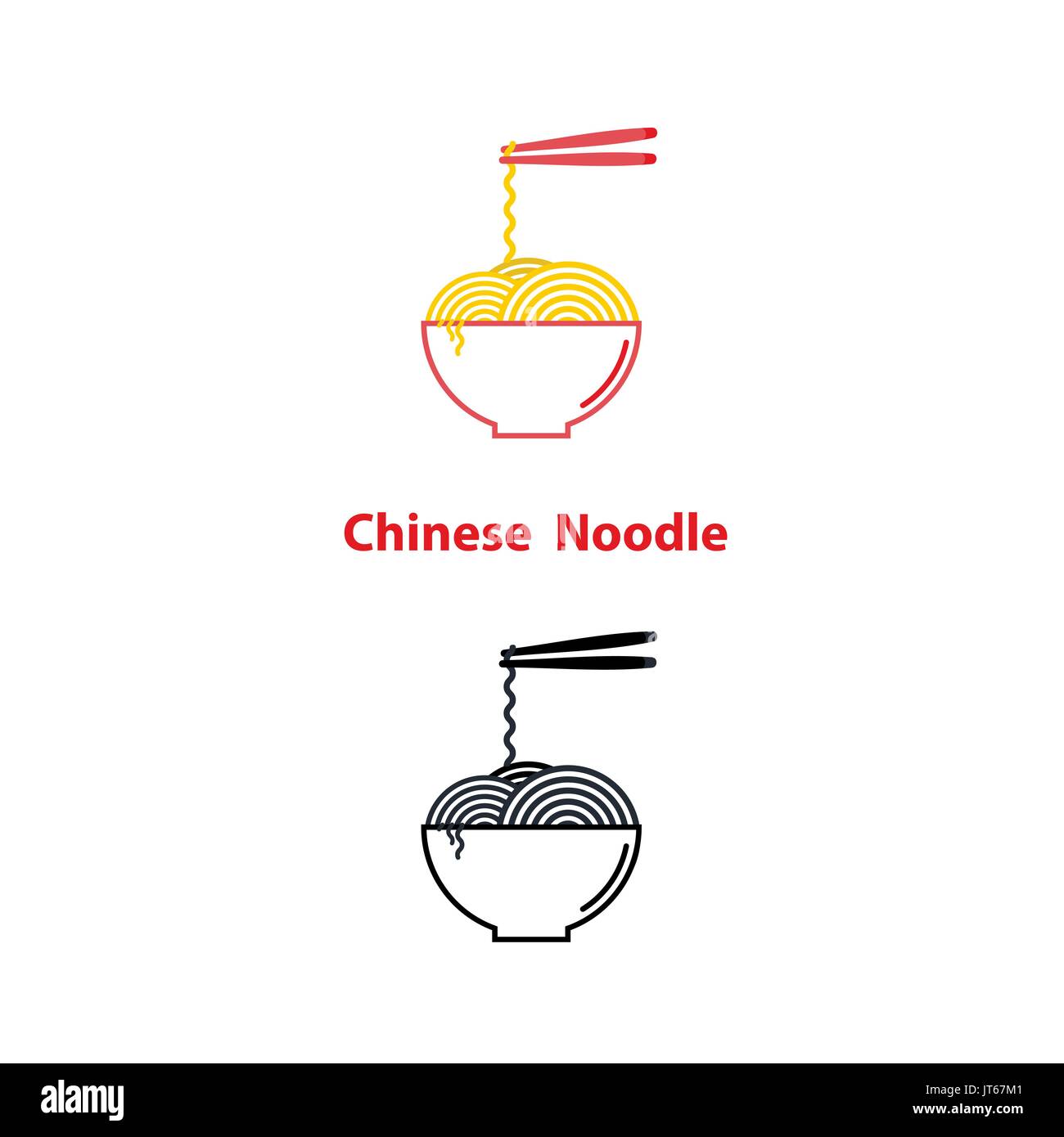 Noodle Restaurant und das Essen logo vektor design. Chinesische Nudelsuppe logo Vorlage. Geschmack von Asien logo Template Design. Vector Illustration. Stock Vektor