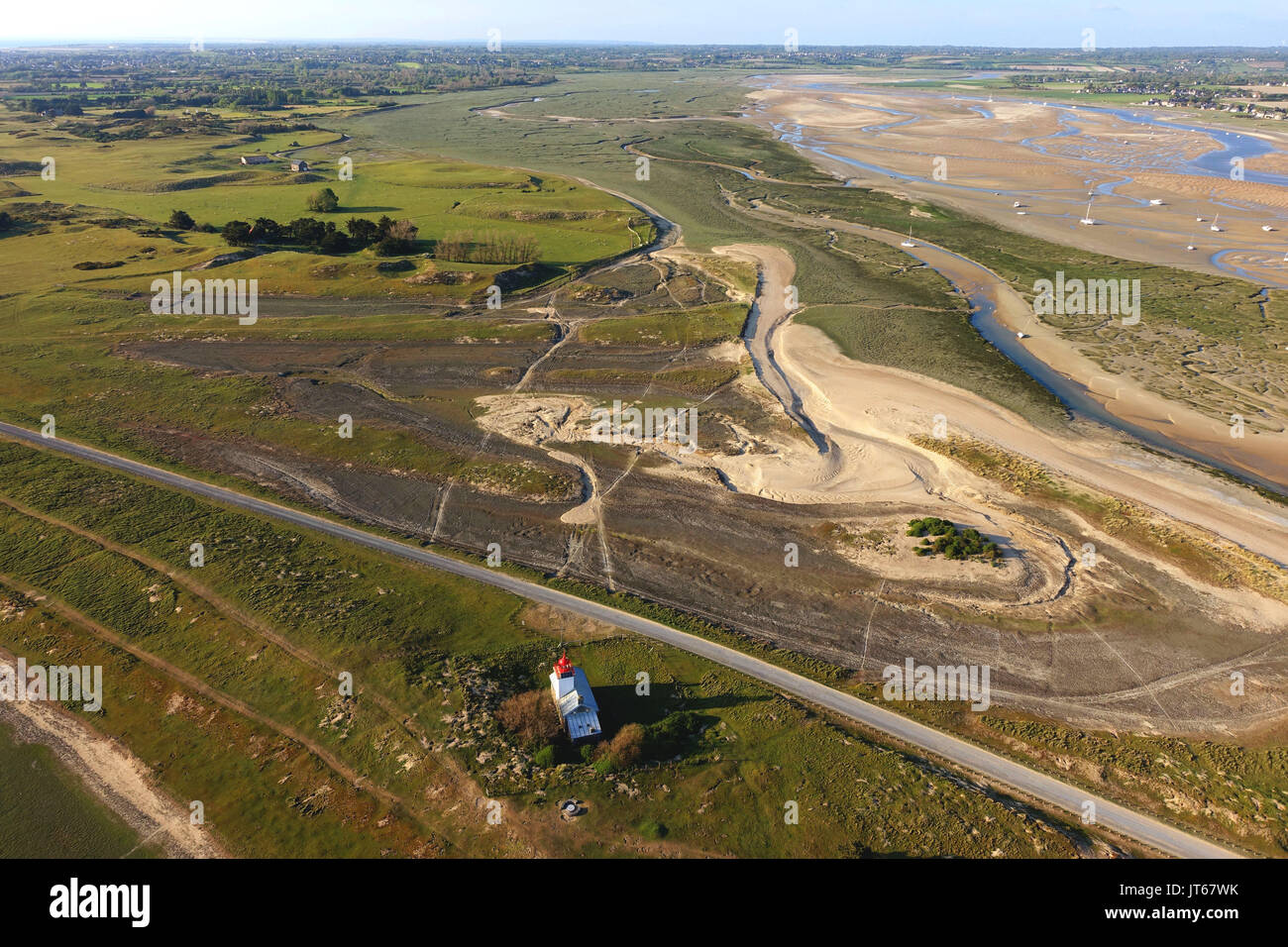 Agon-Coutainville (Basse-Normandie, Frankreich): Luftaufnahme der 'Pointe d'Agon' Vorgewende Stockfoto